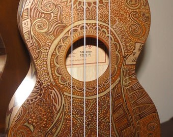 Unique Hand Decorated Brown Gold Black Soprano Ukulele 21" Bronze Home Decor Handmade Sharpie Art Painted Hawaiian Last Minute Gift Present