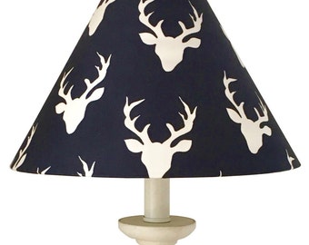 Woodland Deer Lamp Shade-Boy Nursery lamp -Navy Lampshade-Nursery Deer Lamp-Hello Bear Buck Forest Twilight-Boys room-Table Decor