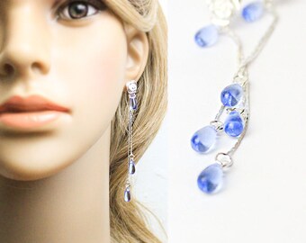 blue studs bridesmaids gifts silver flower wedding earrings elegant earrings romantic gifts bride to be gift sky blue jewelry wife gift L126