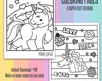 Unicorn Coloring Pages • 4 Designs | Marketing, Party Decor, Party Activity | Lularoe inspired quotes coloring sheets