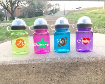 12 oz water bottle/kids party favors/kids water bottle/child water bottles/decal water bottles/childs water bottle/sippy cup/custom kids cup