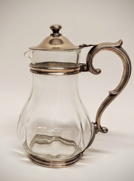 Vintage Large Pitcher Silver Glass Serving Pitcher