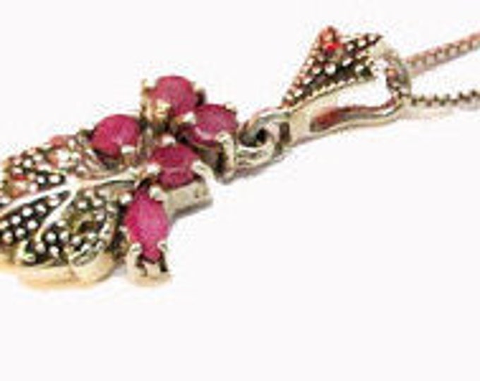 Sterling Ruby Marcasite leaf necklace - sterling silver italy Box chain