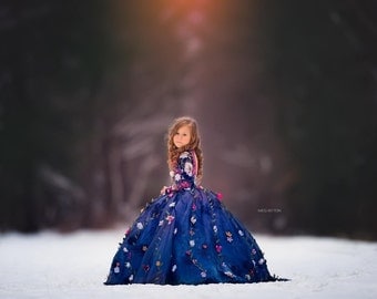 LIMITED EDITION 'Midnight Floral' Deluxe Couture Flower Girl Dress