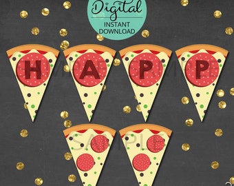 Pizza Birthday Banner, Pizza Bunting, Pizza Banner, Pennant, Birthday Bunting, Pizza Party, Pizza, Party Decoration, INSTANT DOWNLOAD #3337