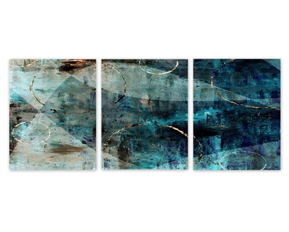 Abstract wall art Navy Teal Brown Wall Decor Canvas or