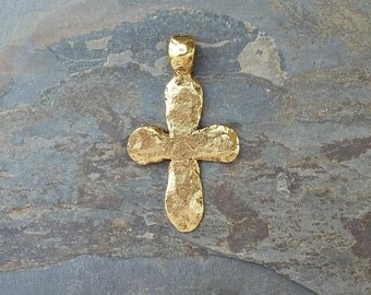 Large Gold Cross Pendant Hammered Boho Antique Gold Pewter Rustic Bail C-62,hammered cross,large cross pendant,gold cross pendant,