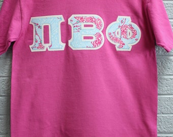 Raspberry Comfort Color with Pi Beta Phi Lilly Fabric on Glitter