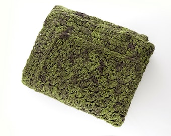 Crochet Blanket – Chunky Green Plaid - Brown Throw Blanket - Alpaca Wool Blanket - Thick Afghan - Uncinetto - Couverture - крючком одеяло