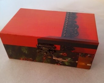 Modern jewelry box unisex jewelry box wood keepsake box decoupage box red jewellery box unique wooden box for jewelry storage