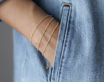 Dainty Gold Bracelet - Beaded Bracelet - Everyday Jewelry - Layering Bracelet - Satellite Bead Bracelet - Simple Jewelry - Bridesmaids Gift