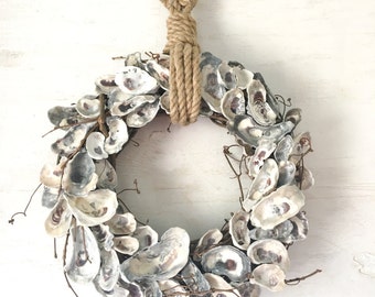 18" Oyster Shell Wreath, Oyster Wreath, Oyster Decor, Nautical Wreath, Beach Wreath Coastal Wreath, Beach Decor, Coastal Decor, Rope Wreath