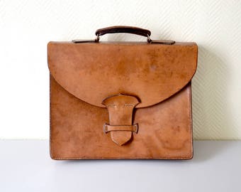 Vintage leather satchel / french Leather pannier / Worker document bag / schoolbag