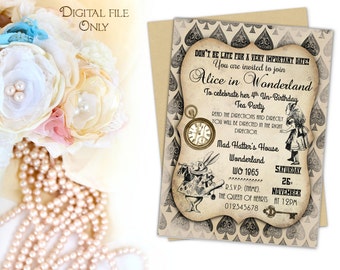 Digital Personalised Alice in Wonderland Invitations Printable,Download,Party,Birthday