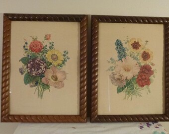 2 Vintage 50's Botanical Floral Framed Litho-Prints