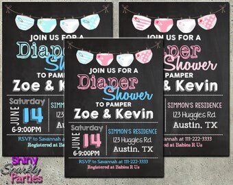 DIAPER PARTY INVITATION - "Diaper Shower Invitation" - Couples Shower - Coed Shower - Diaper and Wipes Party - Baby Sprinkle - Baby Diaper