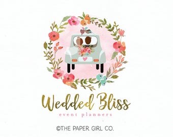 wedding logo bride logo groom logo flower wreath logo premade logo wedding planner logo event planner logo wedding monogram logo design
