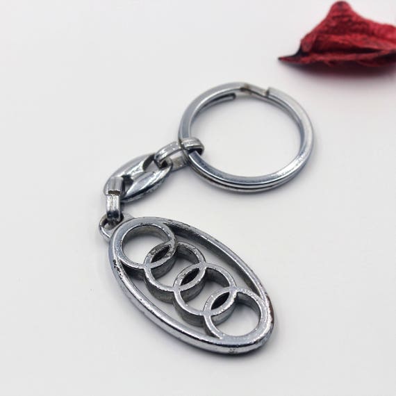 Vintage Silver Tone Audi Emblem Keychain Audi Key Chain