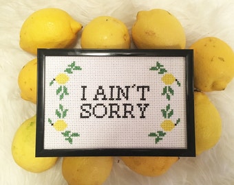 Beyonce Lemonade I Ain't Sorry Cross Stitch
