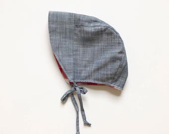 6-12 month baby bonnet // READY TO SHIP// baby sun bonnet // gingham baby bonnet // baby hat // baby sun hat // sunbonnet // chambray bonnet