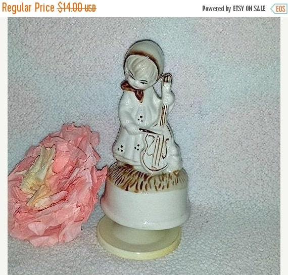 Vintage Music Box Girl FigurineRotatingCelloist by JunkYardBlonde