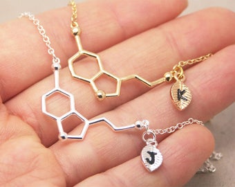 Serotonin Necklace, personalized initial necklace, chemistry necklace, science necklace, geometry necklace, graduation necklace NB749