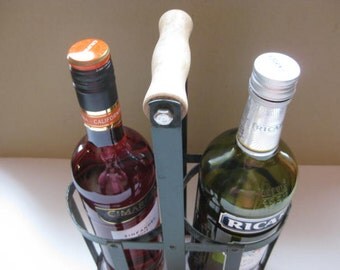 French vintage metal bottle rack, bottle arrier, holds 2 bottles.