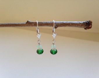 Dark Moss Green Crystal Drop Earrings