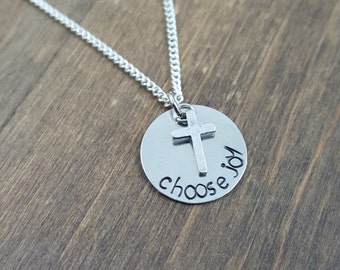 Handstamped Choose Joy Necklace - Joy Necklace - Cross Necklace - Choose Joy Necklace - Minimalist Jewelry