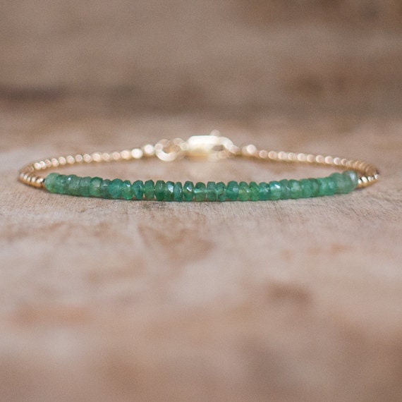 Emerald Bracelet, May Birthstone, Columbian Emerald Ombre Gemstone Bracelet, Emerald Jewellery,  Dainty Stacking Bracelet, Gold Bracelet