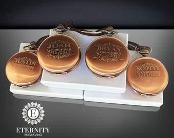 Groomsmen gift - 9 Rose gold pocket watches - 9 Vintage Rose gold personalized watches with box - Custom engraved gift - Wedding gift sets