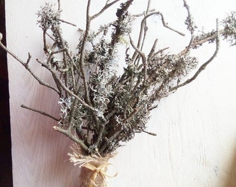 Mossy branches arrangement, rustic decor