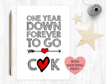 1st wedding anniversary card, anniversary gift, one year down, personalised wedding anniversary, wedding anniversary print, forever to go