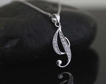 Initial Necklace, Sterling Silver Initial Necklace, Silver Initial necklace With CZ Stones, CZ Letter Initial I, Letter I Initial Necklace