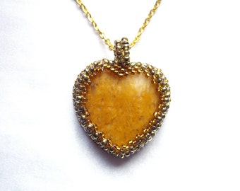 Heart necklace Gift for women Yellow heart Jasper necklace Heart pendant Gift for her Yellow jewelry Gifts for sister Best friend gift