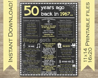 50th Birthday for Her, 50th Birthday Chalkboard Sign, 1967 Birthday Sign, Back in 1967, Happy 50th Birthday, 50 Years Ago, 1967 Facts