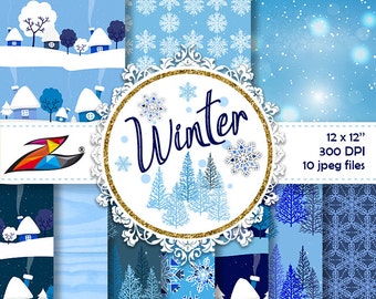 Sale Winter Digital Paper commercial use christmas digital background snow snowflakes blue paper frozen digital paper winter forest