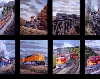 Train Fabric Panel / Redwood Express Train Panel Designed by Marc Desobeau for Blank Quilting 23x 44