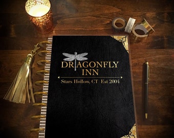 Dragonfly Inn BLACK leather Gilmore Girls Planner Cover for Erin Condren Life Planner, Plum Paper Planner, or Happy Planner
