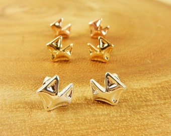 Fox Earrings, Animal Studs, Rose Gold Earrings, Silver Studs, Gold Stud Earrings, Animal Jewelry, Fox Ears Stud