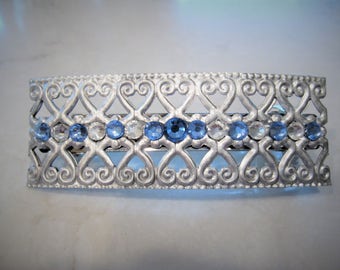 Antique style silver and saphire blue crystal hair clip clamp barrettes bridal barrette clip