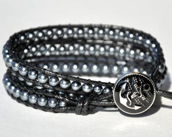 gift|for|him Mens Wrap Bracelet Dark Gray Bracelet Wrap Beaded Bracelet for him Boyfriend gift for boyfriend mens bracelet anchor bracelet