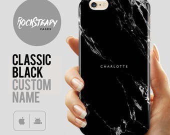 Custom Black Marble Phone case, personalised name iPhone 7 case, iPhone 6s, 6 Plus, 5S, SE, personalized samsung Galaxy S8, S6, S7, S5 cover