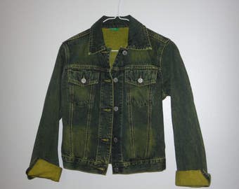 Vintage Denim Jacket / Green Tint Jean Jacket / Neon Green Jean Jacket/ Jean Jacket Made in Italy of Benetton