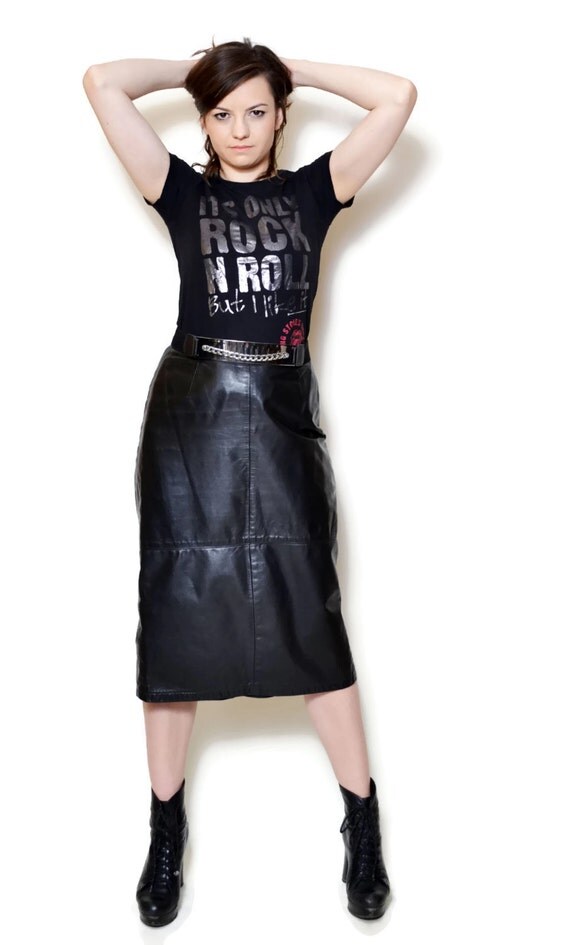 Leather Skirt 90s Midi Skirt Women's Clothing by SixVintageChicks