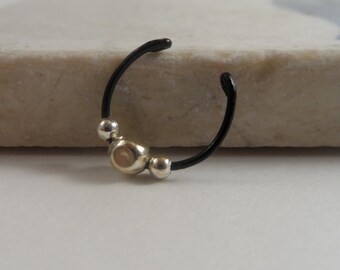 Black Faux Septum Ring With Metal Accents, Fake Septum Ring, Black Septum Ring, Fake Nose Ring, Septum Ring, Fake Septum, NO PIERCING NEEDED