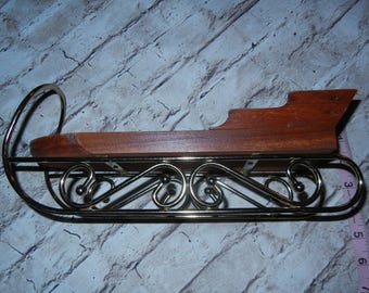 Vtg Wood and Brass Sleigh Christmas Decor, Santa's Sleigh