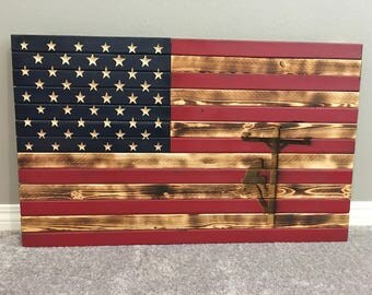Wooden American Flag With Lineman Logo
