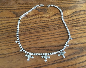 Vintage Clear Crystal Rhinestone Choker Necklace 1167