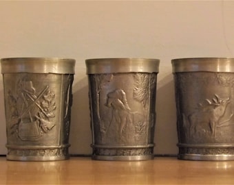 Set Of 3 Vintage Frieling Rein Zinn Pewter Shot Glasses